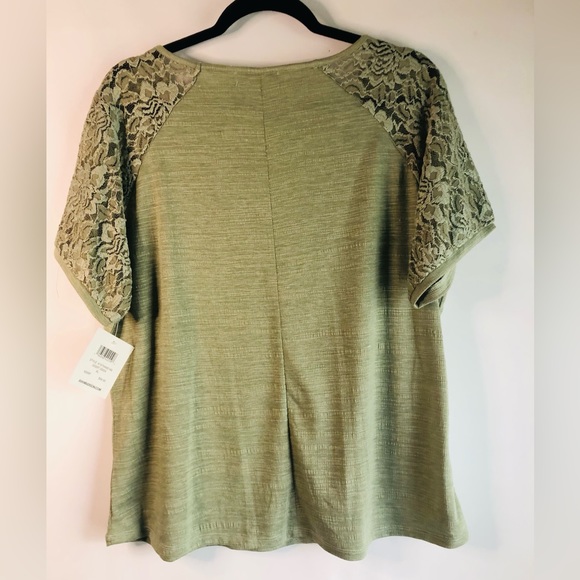 Lace Sleeve T Shirt XL Desert Green V Neck - Picture 2 of 7